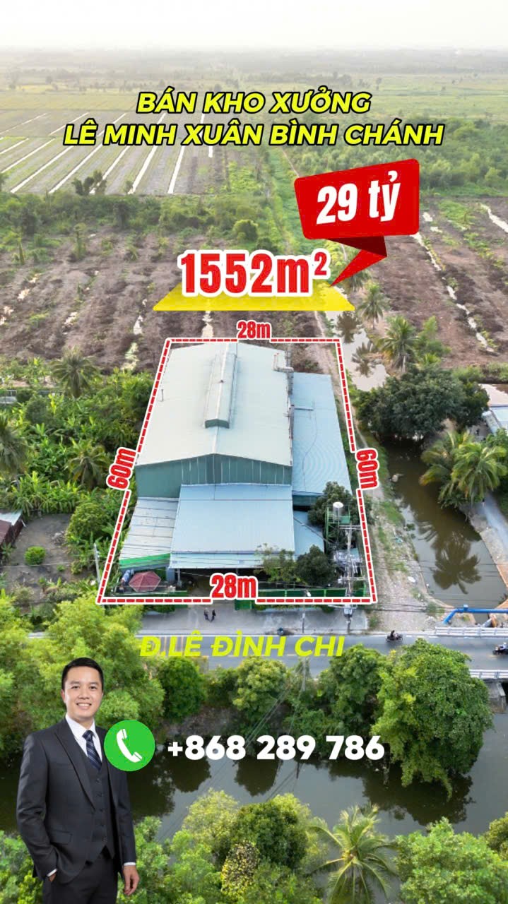 Bán kho xưởng 1552m² lê minh xuân bình chánh đường lê đình chi