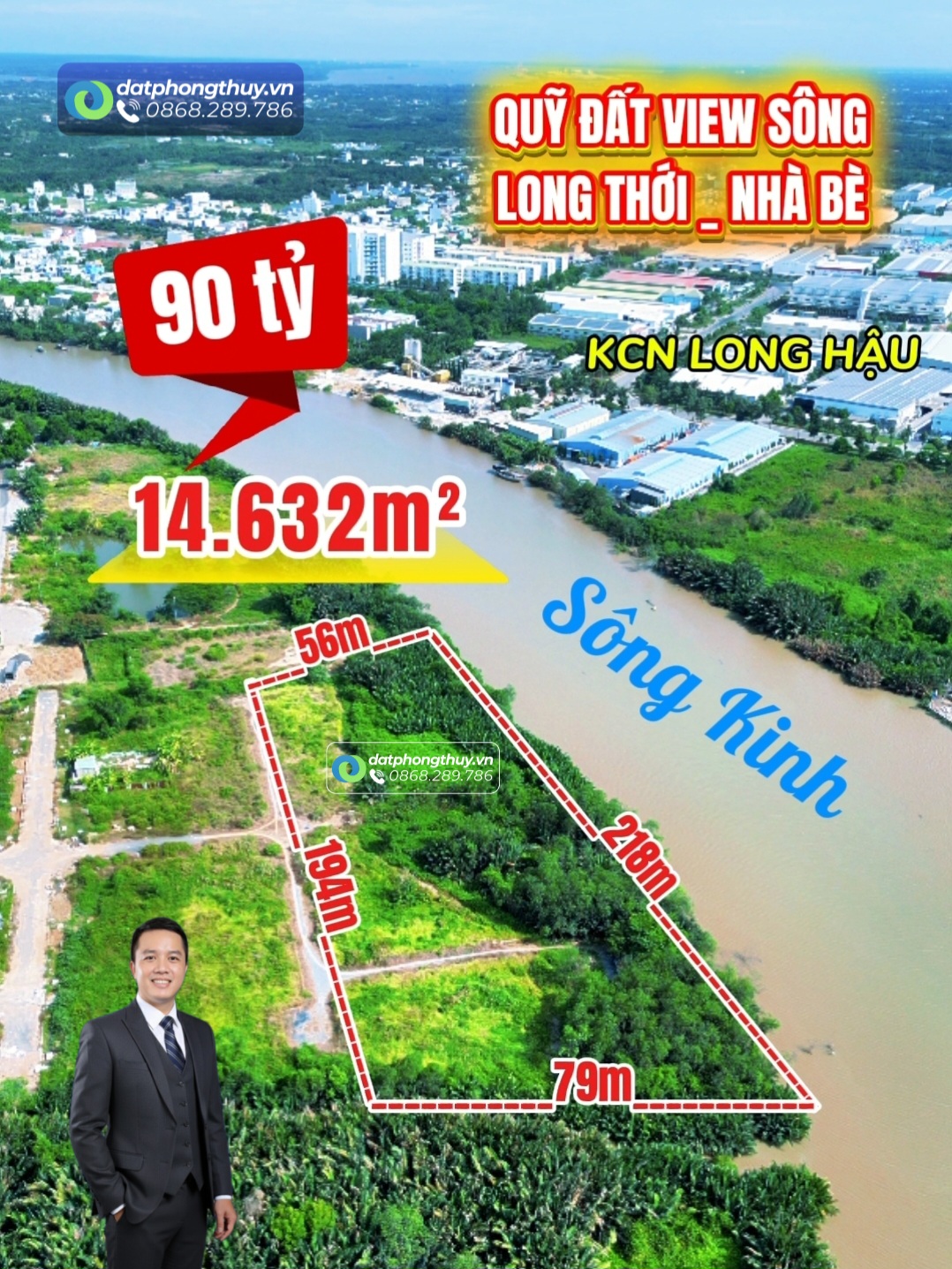 Bán đất view sông kinh xã long thới, nhà bè rộng 1.4 hecta nay là xã hiệp phước