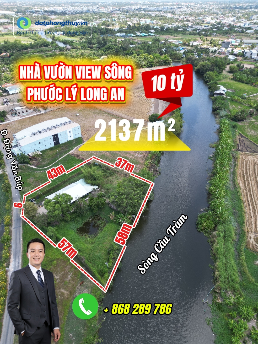 Bán nhà vườn view sông cầu tràm cần giuộc 2137m² chỉ 15km về tp.hcm