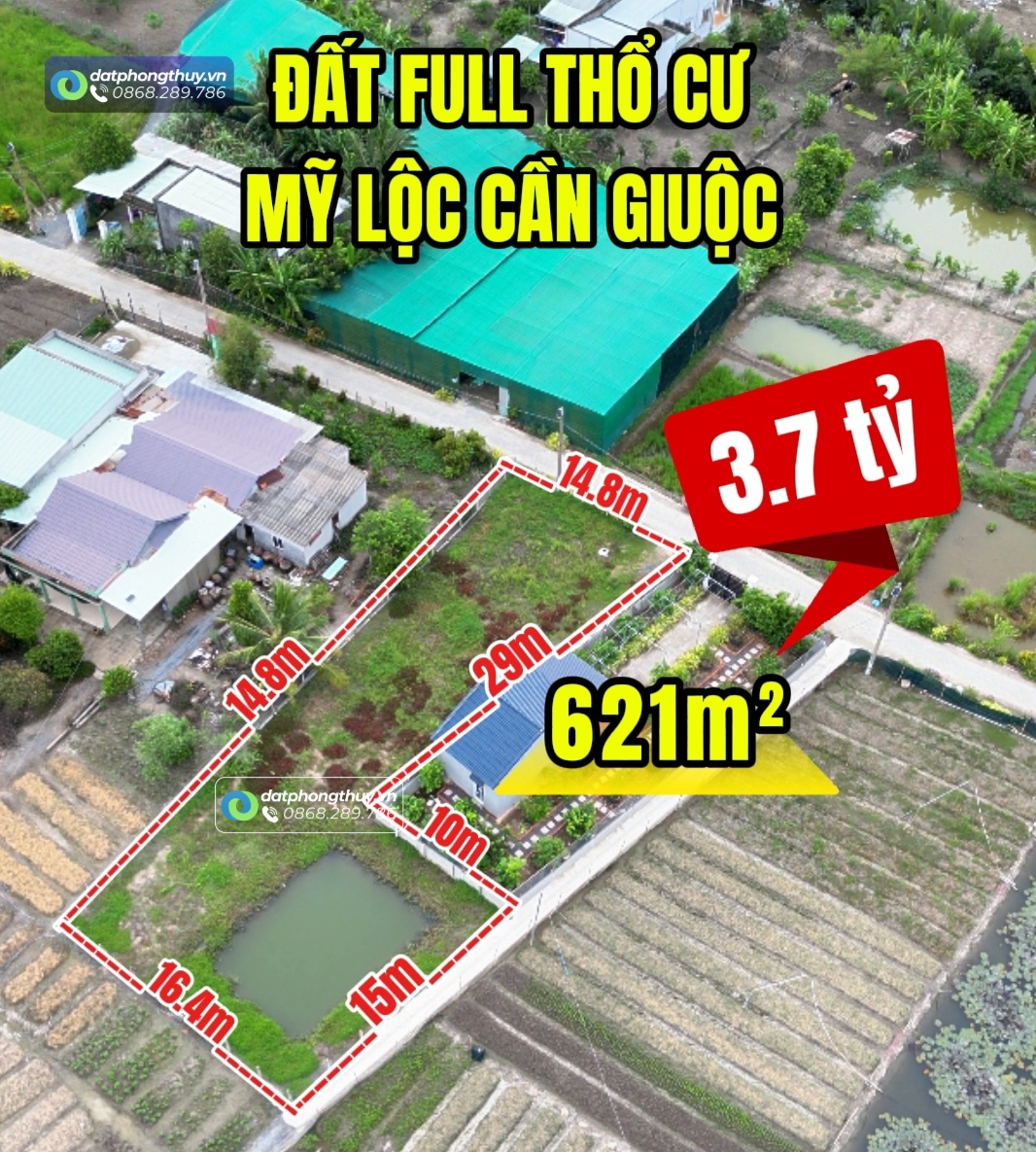 Bán đất full thổ cư 621m² – nở hậu hình chữ l – mặt tiền gần 15m tại xã mỹ lộc cần giuộc