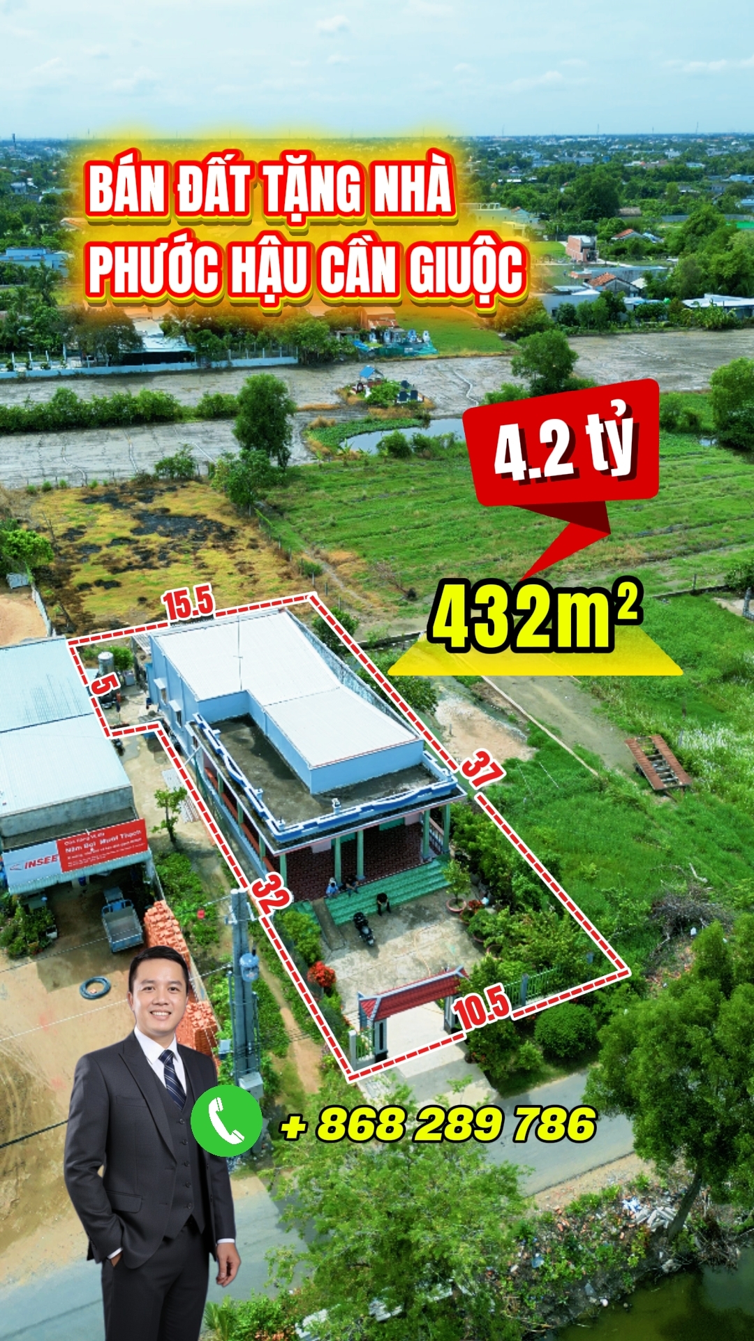 Bán đất tặng nhà 432m² – mặt tiền đường nhựa | kinh doanh tại phước hậu cần giuộc 